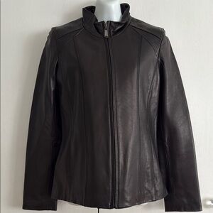 DKNY Buttery Soft 100% Lamb Leather Jacket Stand Collar Full Zip Pockets Size S